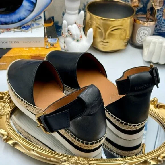 🆕 SEE BY CHLOE 🧿 NWOB Glyn Black Leather Espadrille Sandals - EU 37 - Picture 6 of 16